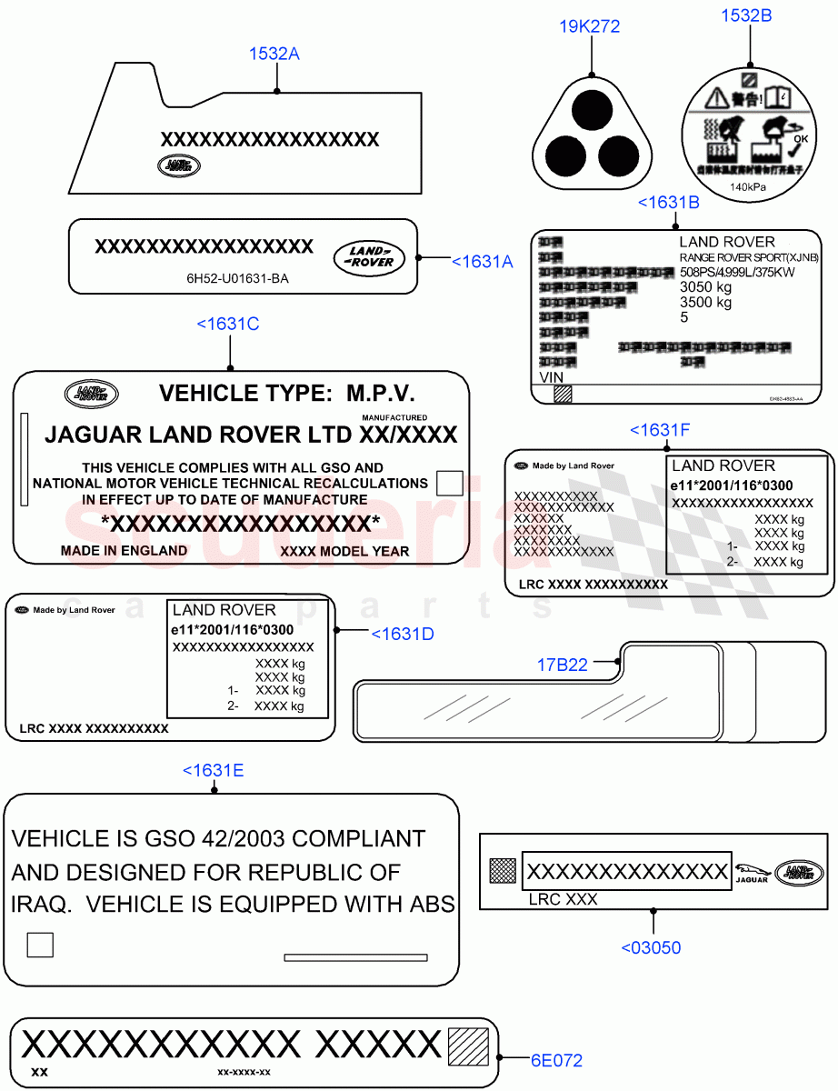 Labels(Information Decals, Solihull Plant Build)((V)FROMHA000001) of Land Rover Land Rover Discovery 5 (2017+) [3.0 I6 Turbo Petrol AJ20P6]