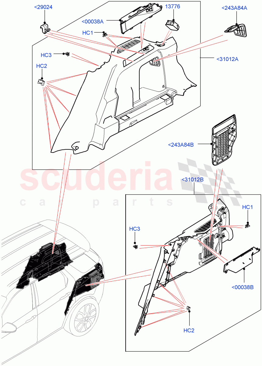 Side Trim(Luggage Compartment)(Itatiaia (Brazil),With 60/40 Manual Fold Thru Rr Seat,Less Chiller Unit)((V)FROMGT000001) of Land Rover Land Rover Discovery Sport (2015+) [2.0 Turbo Petrol AJ200P]