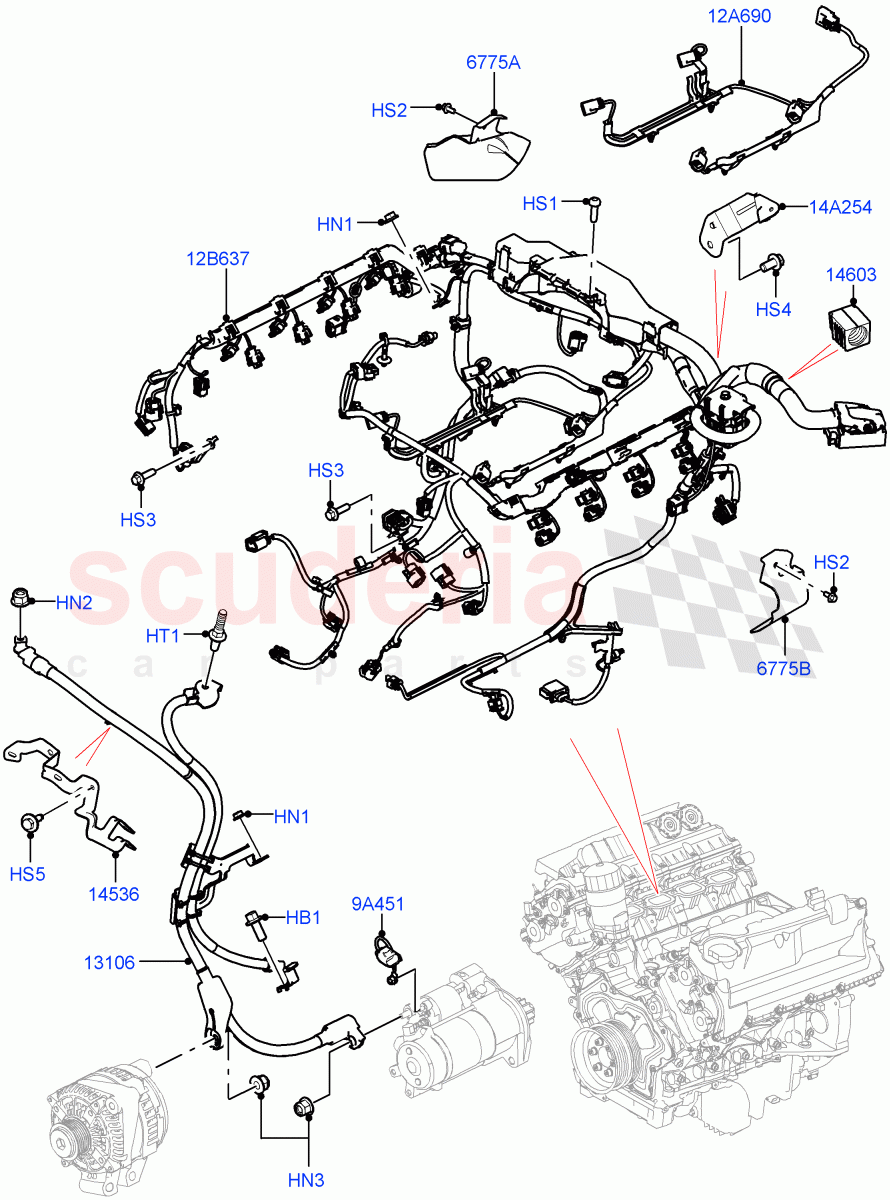 Engine Harness(Nitra Plant Build)(5.0 Petrol AJ133 DOHC CDA)((V)FROMM2000001) of Land Rover Land Rover Defender (2020+) [3.0 I6 Turbo Diesel AJ20D6]