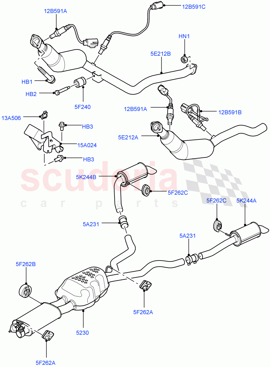 Exhaust System(Cologne V6 4.0 EFI (SOHC))((V)FROMAA000001) of Land Rover Land Rover Discovery 4 (2010-2016) [4.0 Petrol V6]