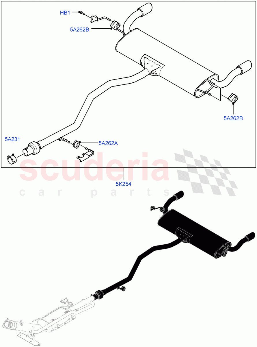 Rear Exhaust System(2.0L I4 DSL HIGH DOHC AJ200,Stage V Plus DPF,Halewood (UK),With 5 Seat Configuration,Dual Exhaust,Proconve L6 Emissions)((V)FROMJH000001) of Land Rover Land Rover Discovery Sport (2015+) [2.0 Turbo Diesel]