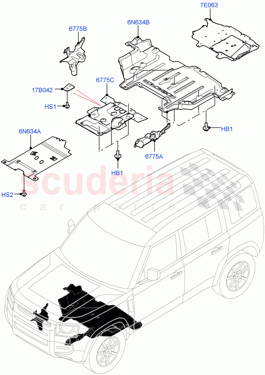 Splash And Heat Shields(Front Section) of Land Rover Land Rover Defender (2020+) [2.0 Turbo Petrol AJ200P]