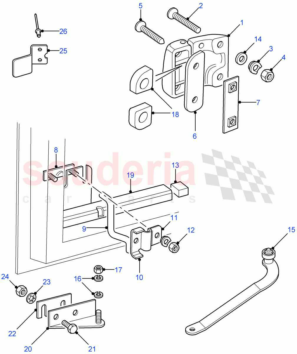 Rear Side Door Hinges & Check Strap((V)FROM7A000001) of Land Rover Land Rover Defender (2007-2016)