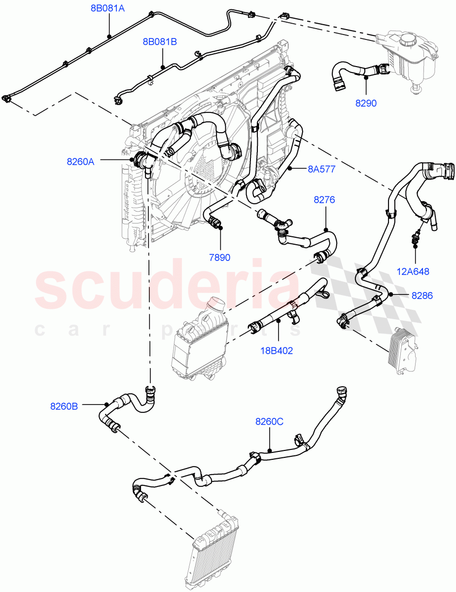 Cooling System Pipes And Hoses(2.0L AJ20P4 Petrol High PTA,Changsu (China),Low Engine Cooling,Less Active Tranmission Warming,Medium Engine Cooling,High Engine Cooling,2.0L AJ20P4 Petrol E100 PTA) of Land Rover Land Rover Range Rover Evoque (2019+) [2.0 Turbo Petrol AJ200P]