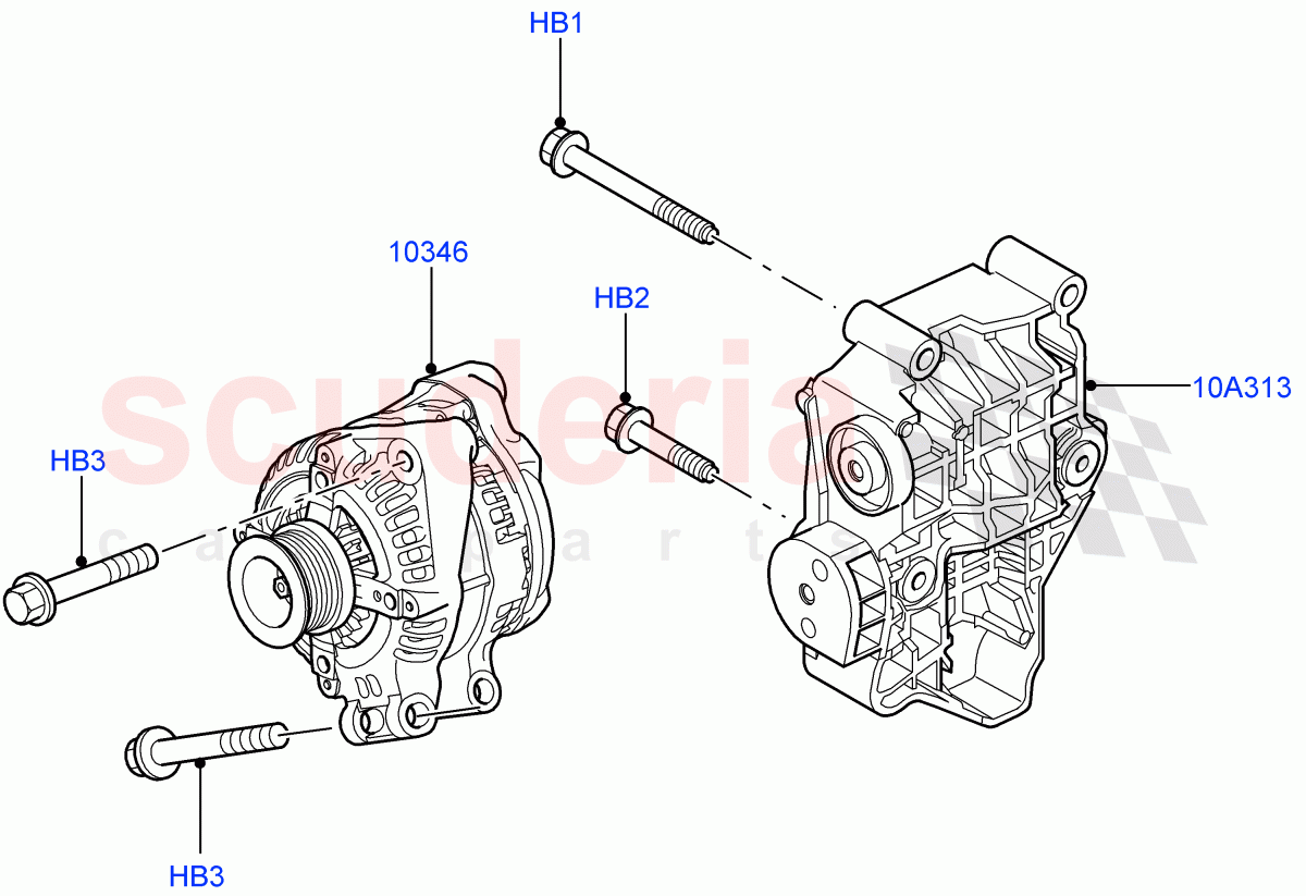 Alternator And Mountings(AJ Petrol 4.4 V8 EFI (220KW),AJ Petrol 4.2 V8 Supercharged)((V)TO9A999999) of Land Rover Land Rover Range Rover Sport (2005-2009) [3.6 V8 32V DOHC EFI Diesel]