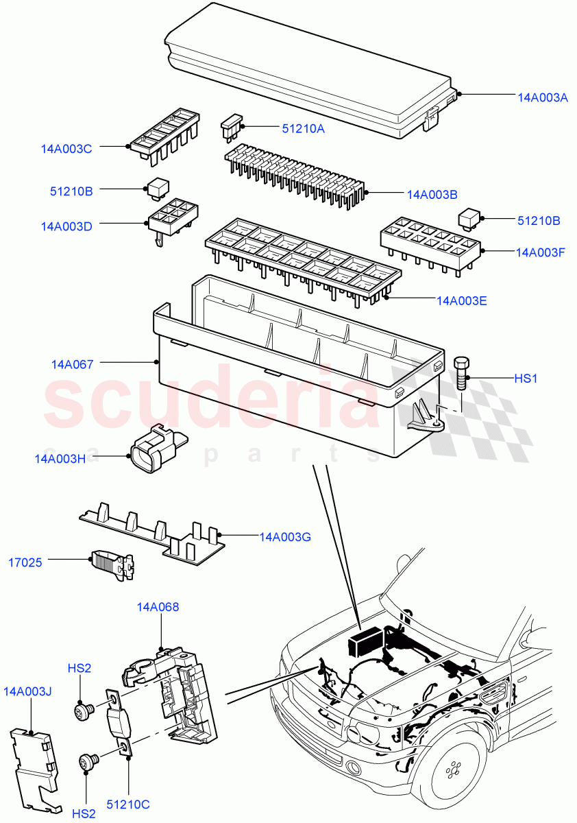 Fuses, Holders And Circuit Breakers(Engine Compartment)((V)TO9A999999) of Land Rover Land Rover Range Rover Sport (2005-2009) [4.4 AJ Petrol V8]