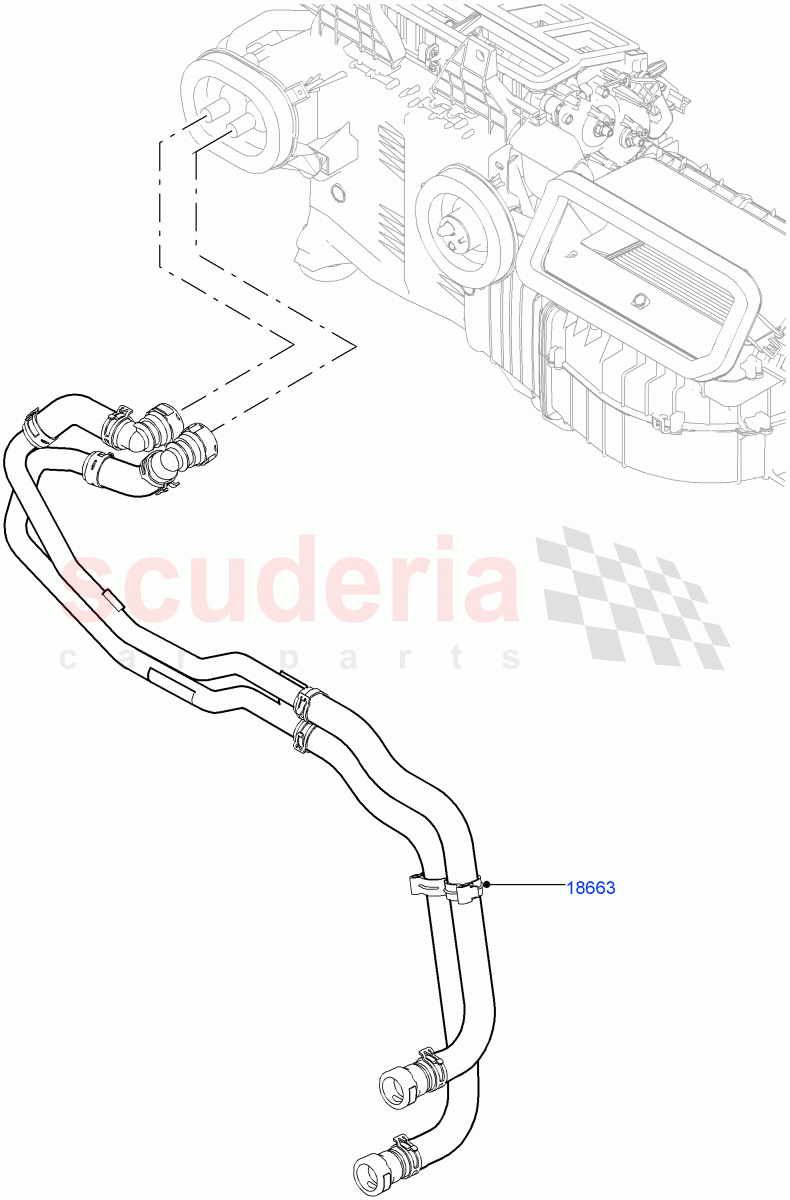 Heater Hoses(Solihull Plant Build)(2.0L I4 DSL MID DOHC AJ200,Less Heater,With Front Comfort Air Con (IHKA),2.0L I4 DSL HIGH DOHC AJ200,With Ptc Heater,With Air Conditioning - Front/Rear,With Manual Air Conditioning)((V)FROMKA000001) of Land Rover Land Rover Discovery 5 (2017+) [3.0 Diesel 24V DOHC TC]