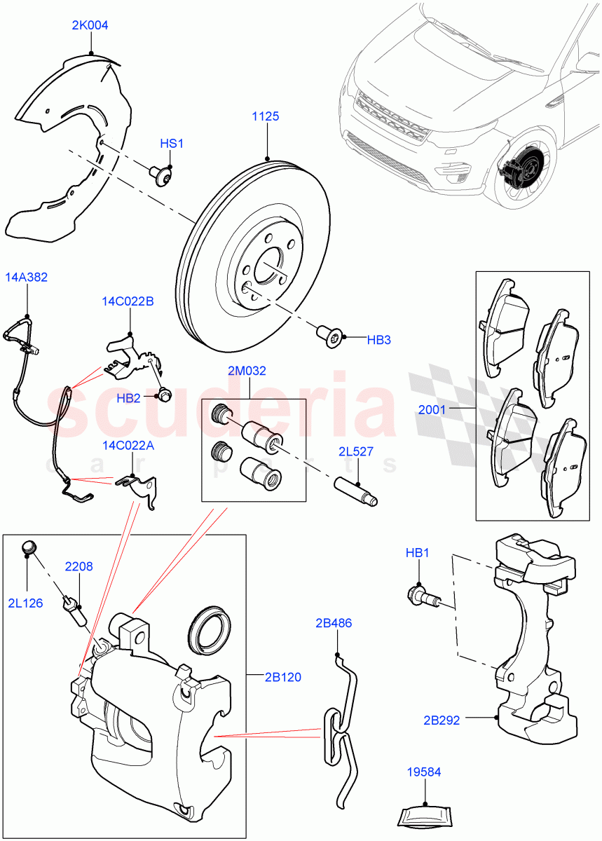 Front Brake Discs And Calipers(Halewood (UK),Disc Brake Size Frt 17/RR 17,Front Disc And Caliper Size 17,Disc Brake Size Frt 17/RR 16)((V)FROMLH000001) of Land Rover Land Rover Discovery Sport (2015+) [2.0 Turbo Petrol AJ200P]