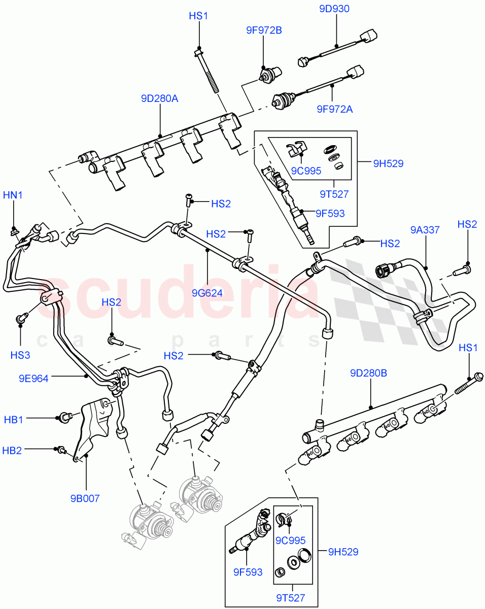 Fuel Injectors And Pipes(5.0L OHC SGDI NA V8 Petrol - AJ133)((V)FROMAA000001) of Land Rover Land Rover Range Rover (2010-2012) [5.0 OHC SGDI NA V8 Petrol]