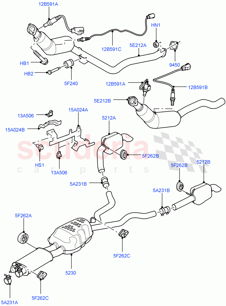 Exhaust System(5.0L OHC SGDI NA V8 Petrol - AJ133)((V)FROMAA000001) of Land Rover Land Rover Discovery 4 (2010-2016) [5.0 OHC SGDI NA V8 Petrol]