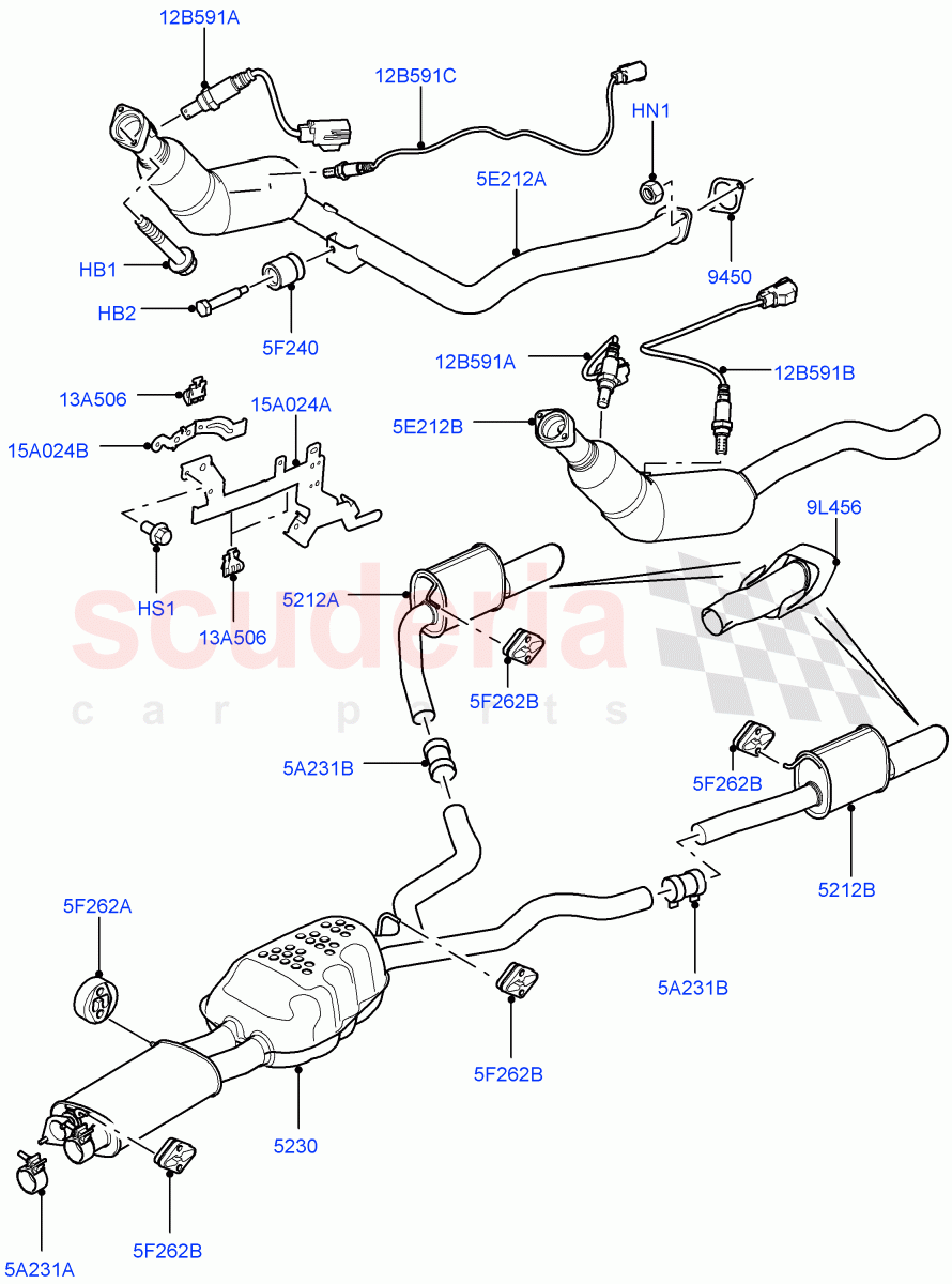 Exhaust System(5.0L OHC SGDI NA V8 Petrol - AJ133)((V)FROMAA000001) of Land Rover Land Rover Range Rover Sport (2010-2013) [5.0 OHC SGDI NA V8 Petrol]