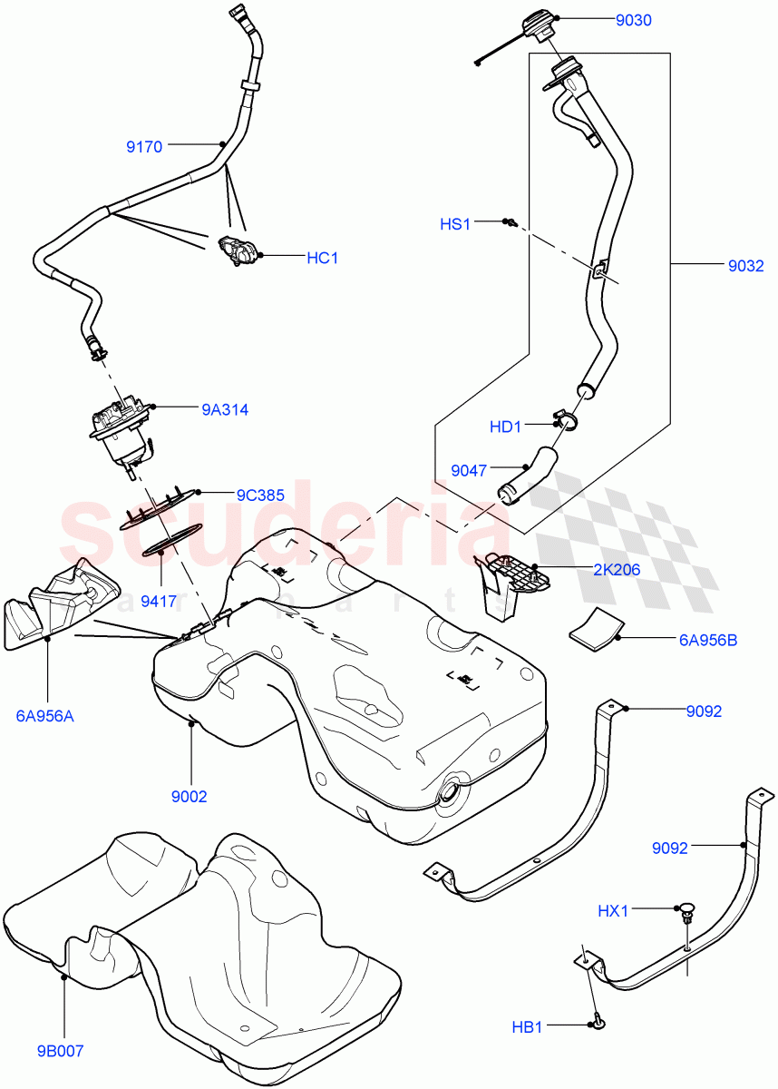 Fuel Tank & Related Parts(2.0L 16V TIVCT T/C Gen2 Petrol,Halewood (UK),2.0L 16V TIVCT T/C 240PS Petrol) of Land Rover Land Rover Range Rover Evoque (2012-2018) [2.0 Turbo Petrol GTDI]