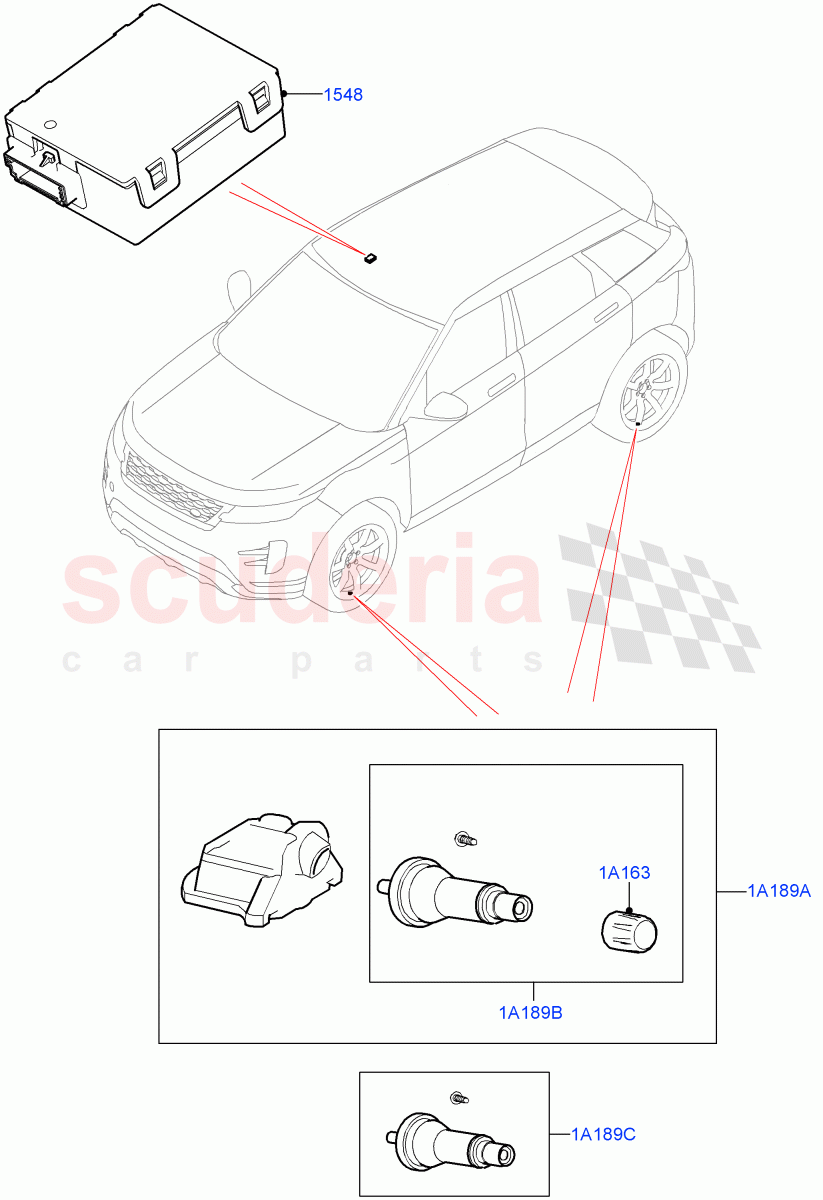 Tyre Pressure Monitor System(Halewood (UK),With Tyre Pressure Sensors)((V)FROMMH143836) of Land Rover Land Rover Range Rover Evoque (2019+) [1.5 I3 Turbo Petrol AJ20P3]