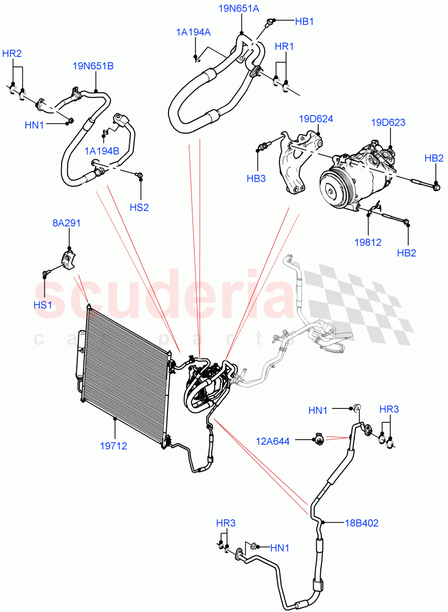 Air Conditioning Condensr/Compressr(Nitra Plant Build, Front)(3.0L AJ20P6 Petrol High)((V)FROMM2000001) of Land Rover Land Rover Discovery 5 (2017+) [3.0 I6 Turbo Diesel AJ20D6]