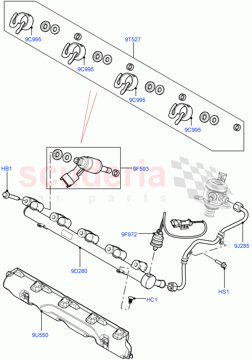 Fuel Injectors And Pipes(2.0L 16V TIVCT T/C 240PS Petrol,Halewood (UK)) of Land Rover Land Rover Discovery Sport (2015+) [2.0 Turbo Petrol GTDI]