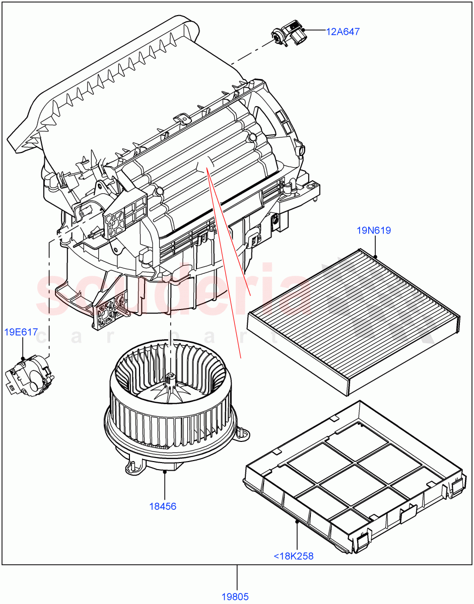 Heater/Air Con Blower And Compnts(Nitra Plant Build)((V)FROMK2000001,(V)TOL2426462) of Land Rover Land Rover Discovery 5 (2017+) [3.0 Diesel 24V DOHC TC]