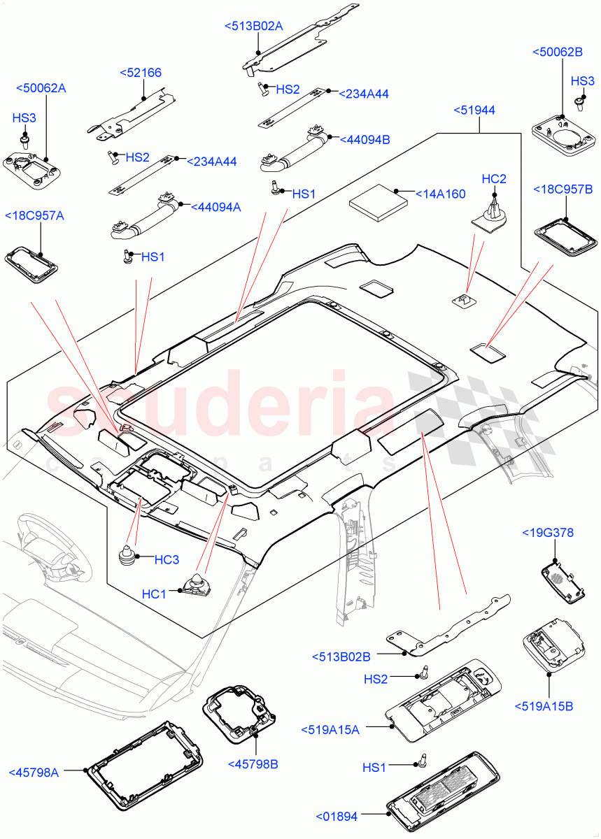Headlining And Sun Visors(With Roof Conversion-Panorama Power,Interior Trim - Alston,With Roof Conversion-Panorama Roof,Interior Trim - Alston Patterned) of Land Rover Land Rover Range Rover (2012-2021) [3.0 DOHC GDI SC V6 Petrol]
