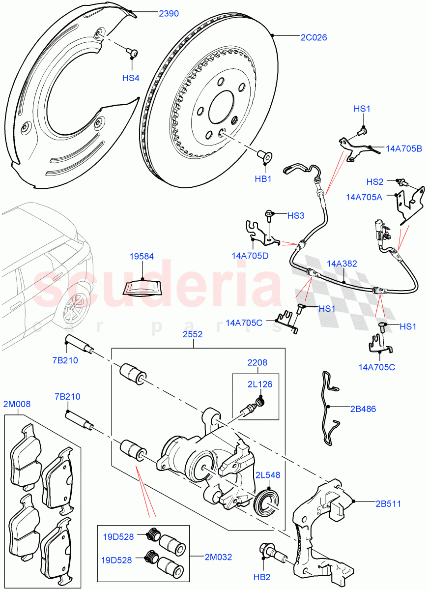 Rear Brake Discs And Calipers(Itatiaia (Brazil),Disc And Caliper Size-Frt 18/RR 17) of Land Rover Land Rover Range Rover Evoque (2019+) [2.0 Turbo Diesel]