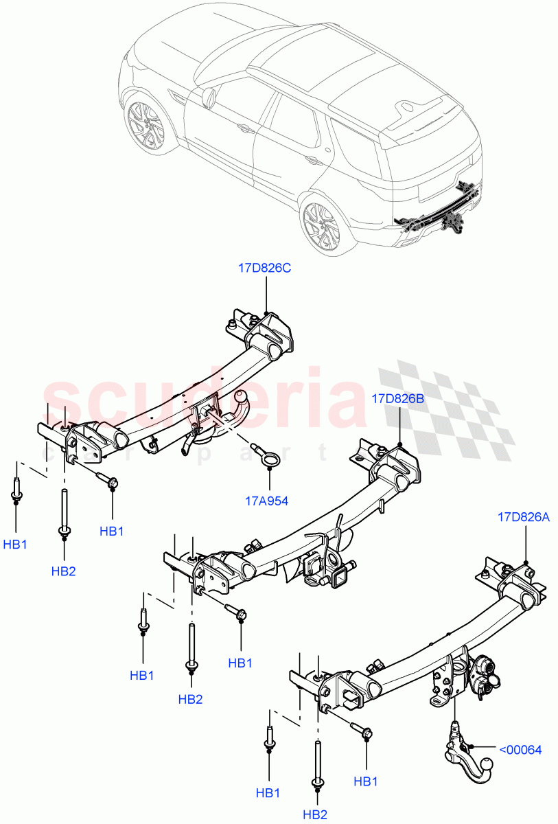Tow Bar(Nitra Plant Build)(Tow Hitch Receiver NAS,Tow Hitch Man Detachable Swan Neck,Tow Hitch Elec Deployable Swan Neck,Tow Hitch Receiver 12 Pin Elec,Tow Hitch - Electric Deployable,Tow Hitch - Detatchable)((V)FROMK2000001) of Land Rover Land Rover Discovery 5 (2017+) [3.0 DOHC GDI SC V6 Petrol]