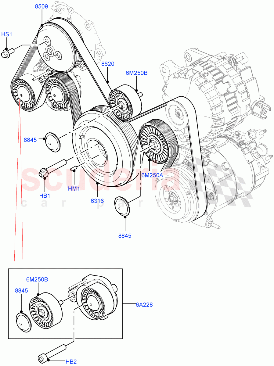 Pulleys And Drive Belts(Solihull Plant Build)(2.0L I4 DSL HIGH DOHC AJ200,2.0L I4 DSL MID DOHC AJ200)((V)FROMHA000001) of Land Rover Land Rover Range Rover Sport (2014+) [2.0 Turbo Diesel]