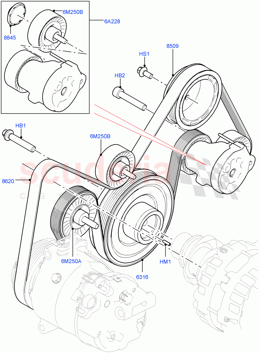 Pulleys And Drive Belts(2.0L AJ20D4 Diesel LF PTA,Halewood (UK),Less Electric Engine Battery,2.0L AJ20D4 Diesel High PTA,2.0L AJ20D4 Diesel Mid PTA) of Land Rover Land Rover Discovery Sport (2015+) [2.0 Turbo Diesel]