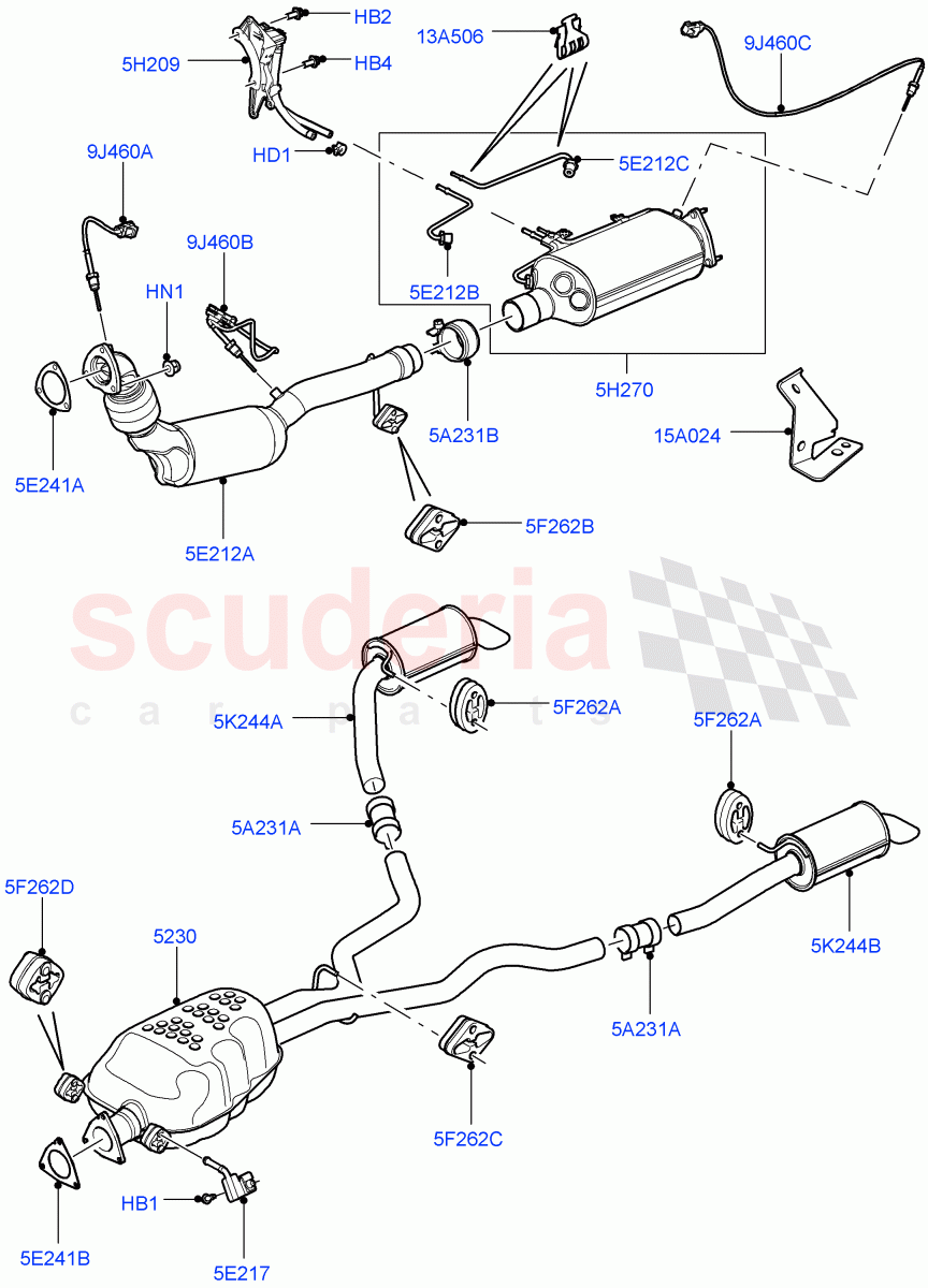 Exhaust System(Lion Diesel 2.7 V6 (140KW),Stage IV + DPF Emissions,With Diesel Particulate Filter)((V)FROM8A000001,(V)TO9A999999) of Land Rover Land Rover Range Rover Sport (2005-2009) [2.7 Diesel V6]