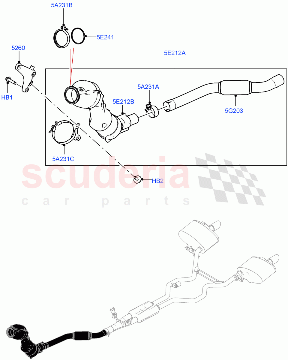 Front Exhaust System(Nitra Plant Build)(2.0L AJ200P Hi PHEV,Japan Requirements,SULEV Requirements,2.0L I4 High DOHC AJ200 Petrol) of Land Rover Land Rover Discovery 5 (2017+) [2.0 Turbo Petrol AJ200P]