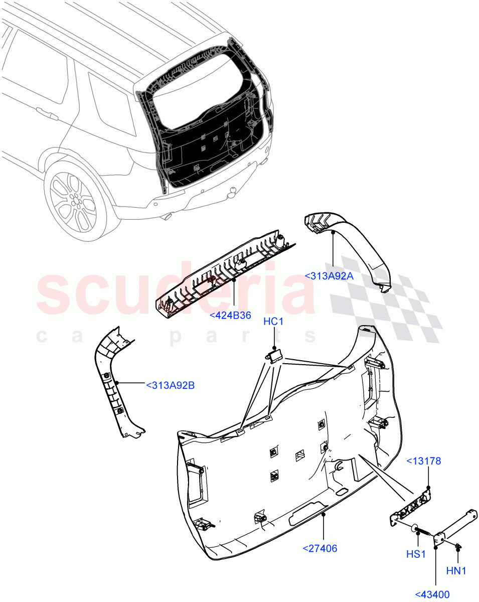 Back Door/Tailgate Trim Panels(Itatiaia (Brazil))((V)FROMGT000001) of Land Rover Land Rover Discovery Sport (2015+) [2.0 Turbo Petrol AJ200P]