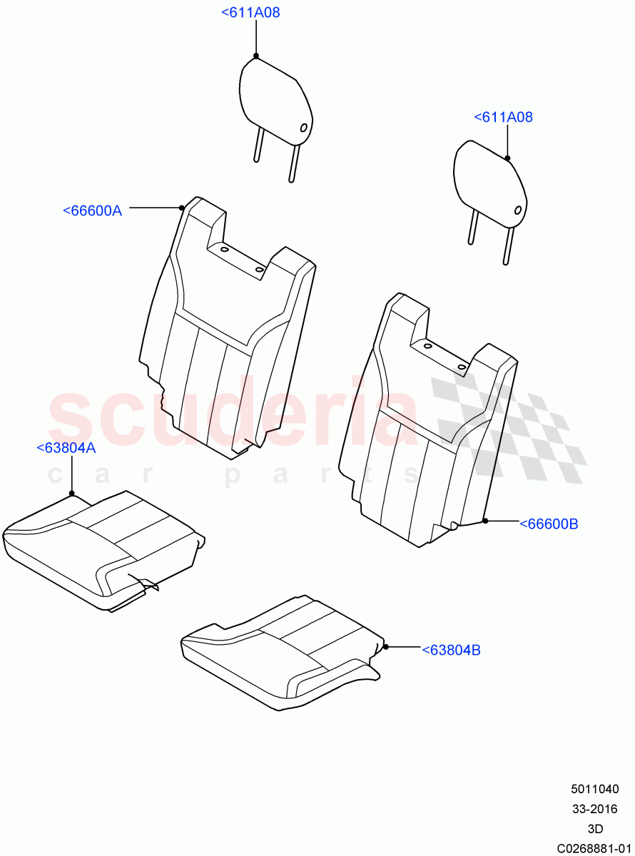 Rear Seat Covers(Row 3, Solihull Plant Build)(Taurus Leather Perforated,Version - Core,With 7 Seat Configuration)((V)FROMHA000001) of Land Rover Land Rover Discovery 5 (2017+) [3.0 Diesel 24V DOHC TC]