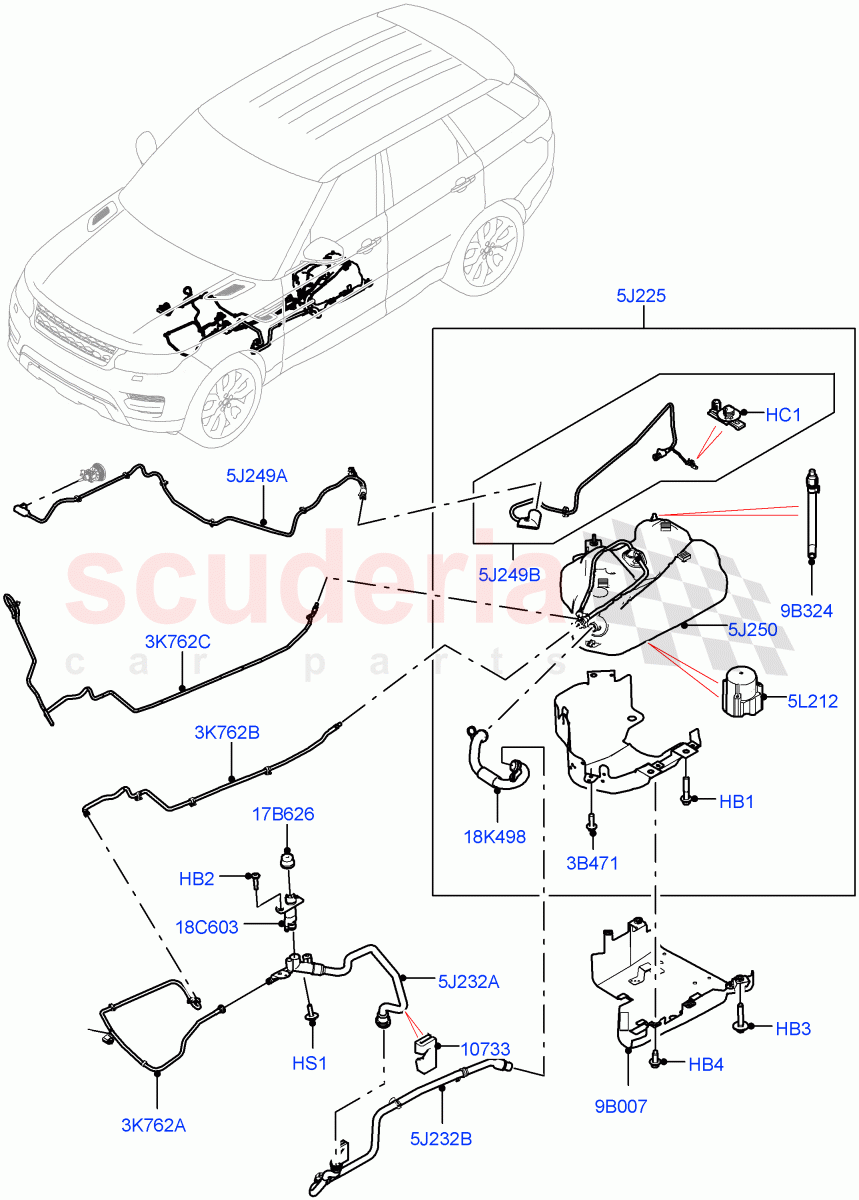 Exhaust Fluid Injection System(Tank and Lines)(2.0L I4 DSL HIGH DOHC AJ200,With Diesel Exh Fluid Emission Tank)((V)FROMHA000001) of Land Rover Land Rover Range Rover Sport (2014+) [2.0 Turbo Diesel]