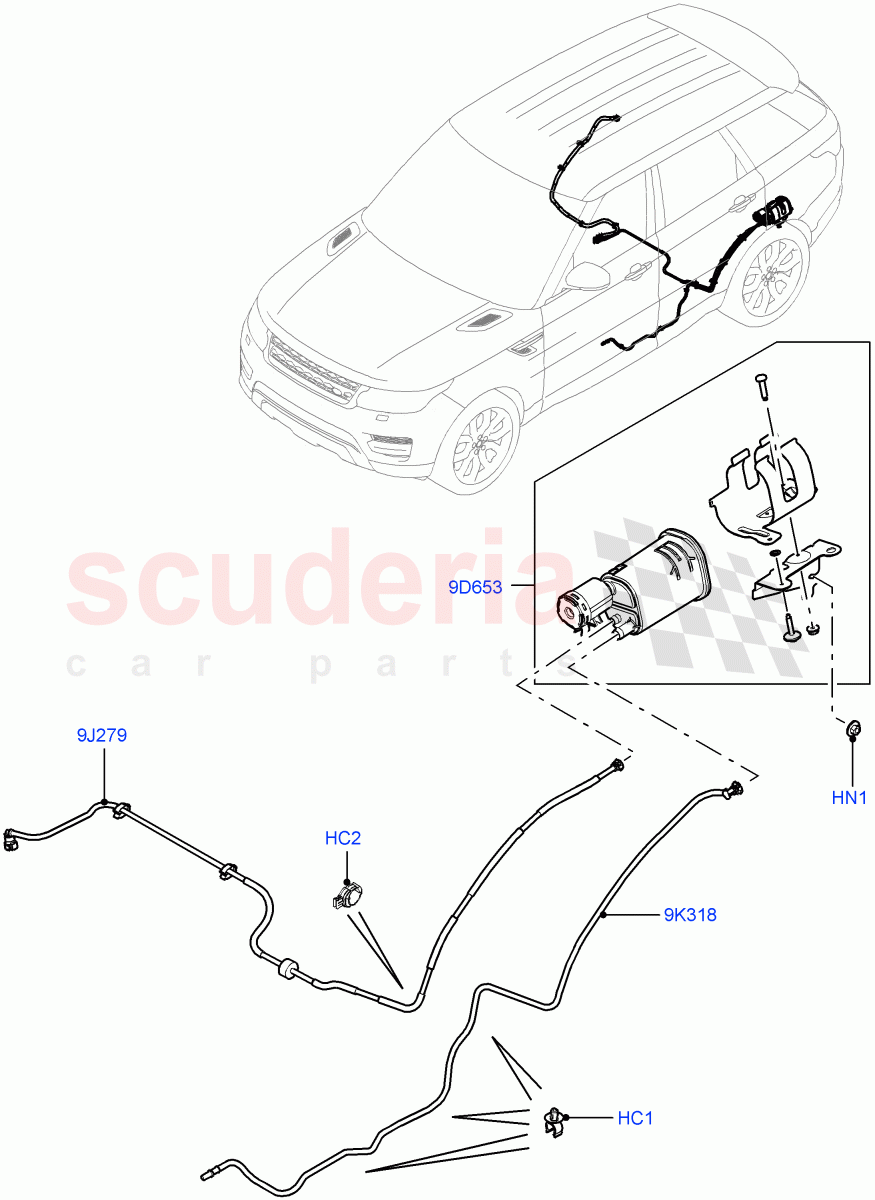 Fuel Lines(Rear)(3.0L DOHC GDI SC V6 PETROL,Fuel Tank Filler Neck - Unleaded)((V)TOJA999999) of Land Rover Land Rover Range Rover Sport (2014+) [3.0 DOHC GDI SC V6 Petrol]
