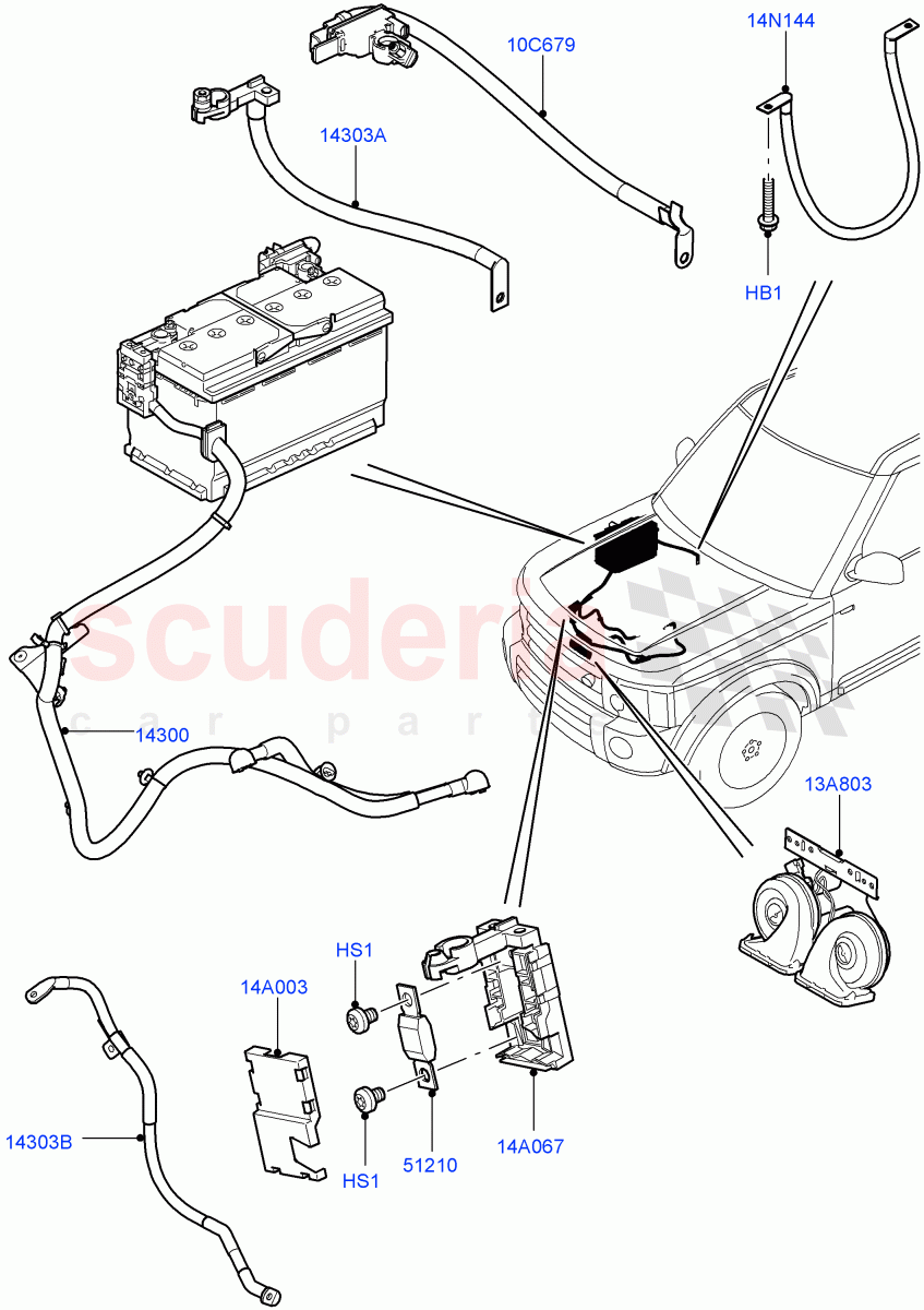 Battery Cables And Horn((V)FROMAA000001,(V)TODA999999) of Land Rover Land Rover Discovery 4 (2010-2016) [5.0 OHC SGDI NA V8 Petrol]