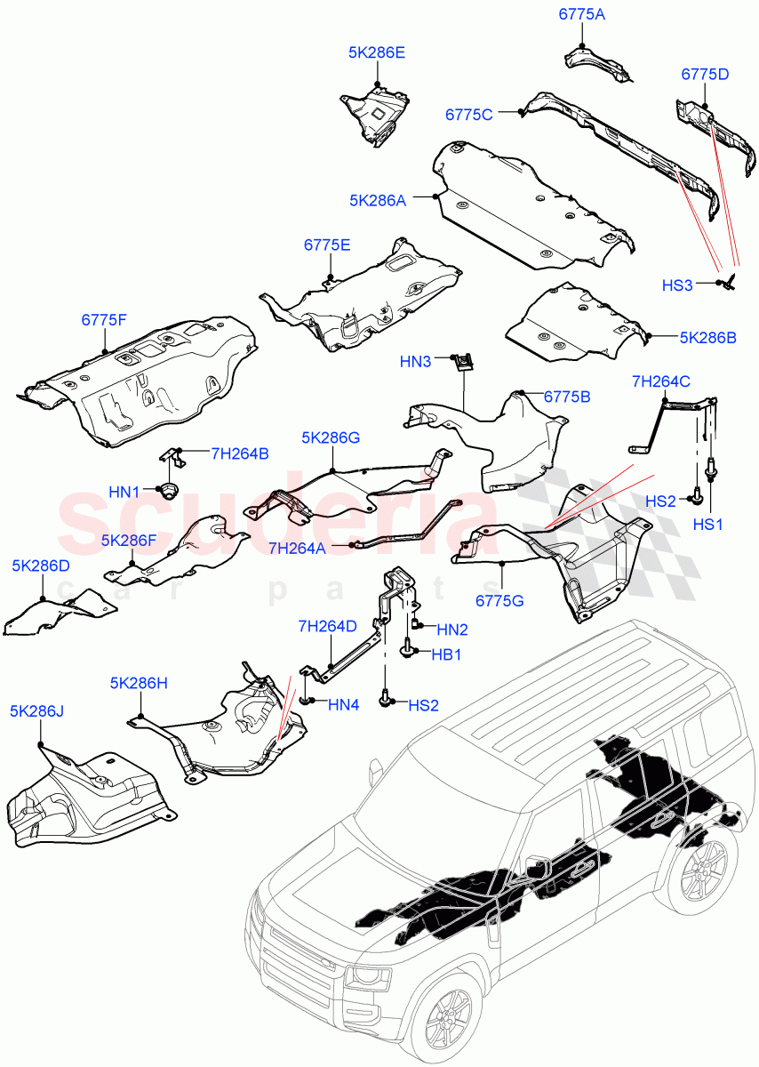 Splash And Heat Shields(Middle And Rear Section) of Land Rover Land Rover Defender (2020+) [2.0 Turbo Petrol AJ200P]