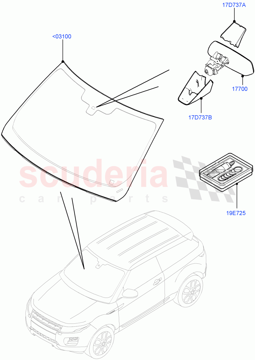 Windscreen/Inside Rear View Mirror(Changsu (China))((V)FROMEG000001,(V)TOGG134737) of Land Rover Land Rover Range Rover Evoque (2012-2018) [2.2 Single Turbo Diesel]