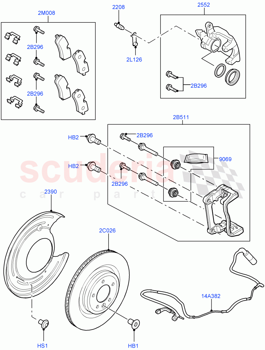 Rear Brake Discs And Calipers(Nitra Plant Build)(Front Disc And Caliper Size 19,Disc And Caliper Size-Frt 19/RR 19)((V)FROMK2000001) of Land Rover Land Rover Discovery 5 (2017+) [2.0 Turbo Diesel]