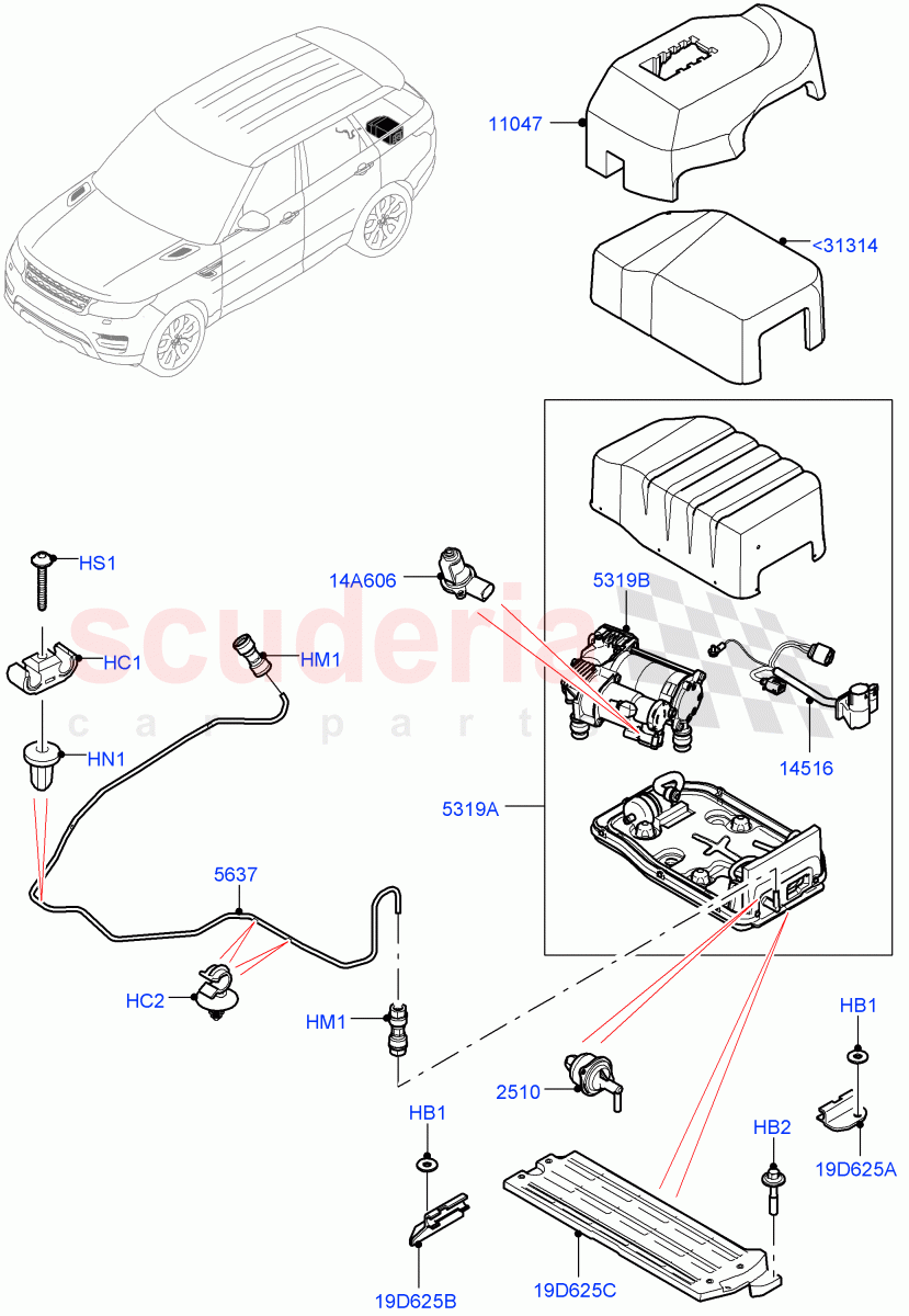 Air Suspension Compressor And Lines of Land Rover Land Rover Range Rover Sport (2014+) [3.0 I6 Turbo Petrol AJ20P6]