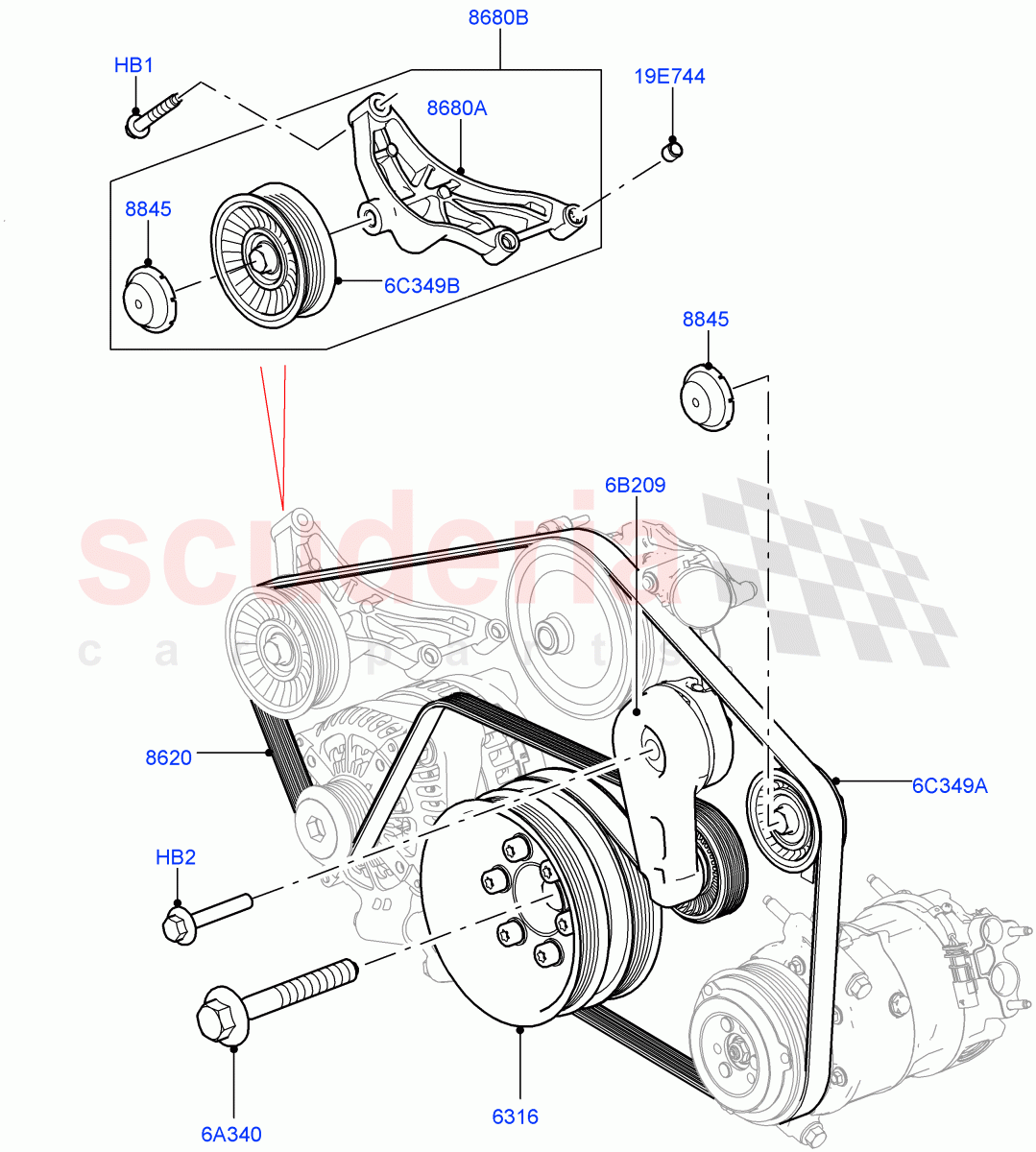Pulleys And Drive Belts(Primary Drive, Solihull Plant Build)(3.0L DOHC GDI SC V6 PETROL)((V)FROMEA000001) of Land Rover Land Rover Discovery 5 (2017+) [3.0 DOHC GDI SC V6 Petrol]
