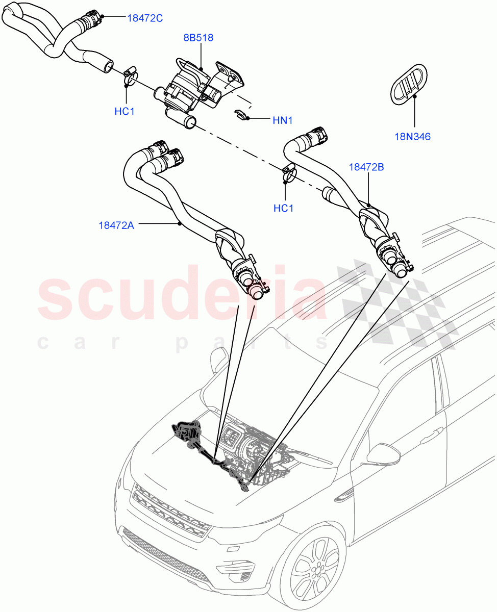 Heater Hoses(2.0L 16V TIVCT T/C Gen2 Petrol,Halewood (UK)) of Land Rover Land Rover Discovery Sport (2015+) [2.0 Turbo Petrol AJ200P]