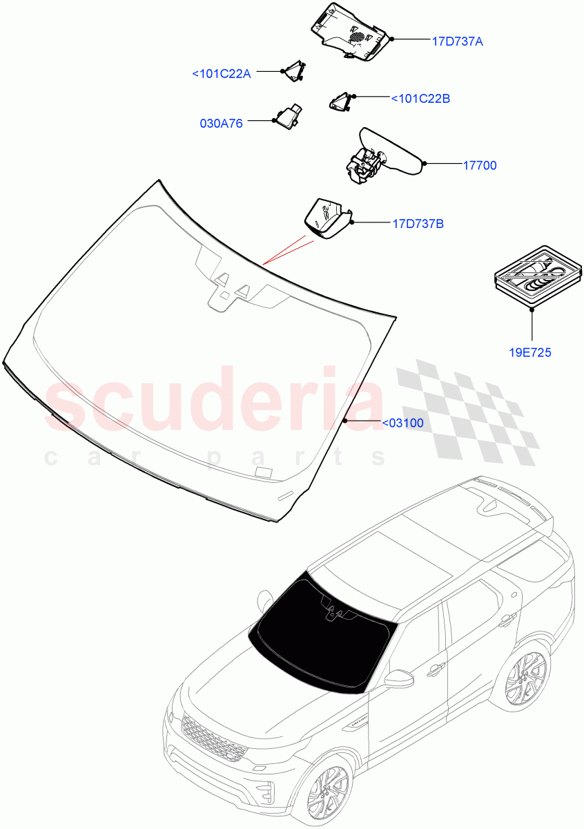 Windscreen/Inside Rear View Mirror(Solihull Plant Build)((V)FROMHA000001) of Land Rover Land Rover Discovery 5 (2017+) [3.0 I6 Turbo Diesel AJ20D6]
