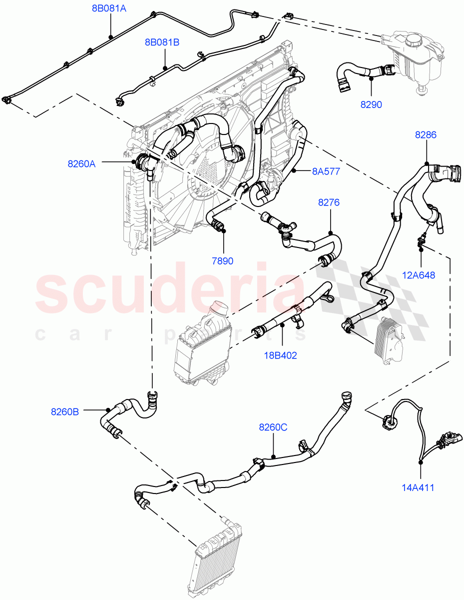 Cooling System Pipes And Hoses(2.0L AJ20P4 Petrol Mid PTA,Halewood (UK),Extra High Engine Cooling,Less Active Tranmission Warming,2.0L AJ20P4 Petrol E100 PTA) of Land Rover Land Rover Range Rover Evoque (2019+) [2.0 Turbo Petrol AJ200P]