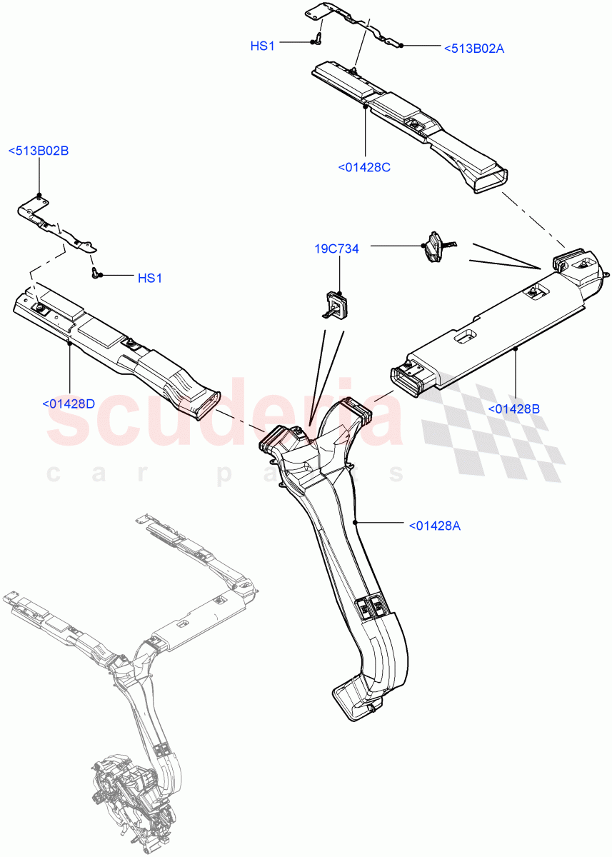 Air Vents, Louvres And Ducts(Headliner, Internal Components)(With Air Conditioning - Front/Rear)((V)TODA999999) of Land Rover Land Rover Range Rover (2012-2021) [3.0 DOHC GDI SC V6 Petrol]