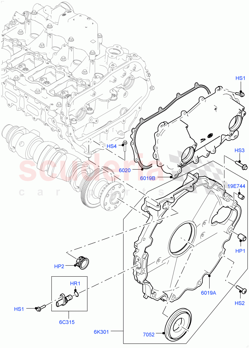 Timing Gear Covers(Solihull Plant Build)(2.0L I4 Mid DOHC AJ200 Petrol,2.0L I4 High DOHC AJ200 Petrol)((V)FROMHA000001) of Land Rover Land Rover Discovery 5 (2017+) [2.0 Turbo Petrol AJ200P]