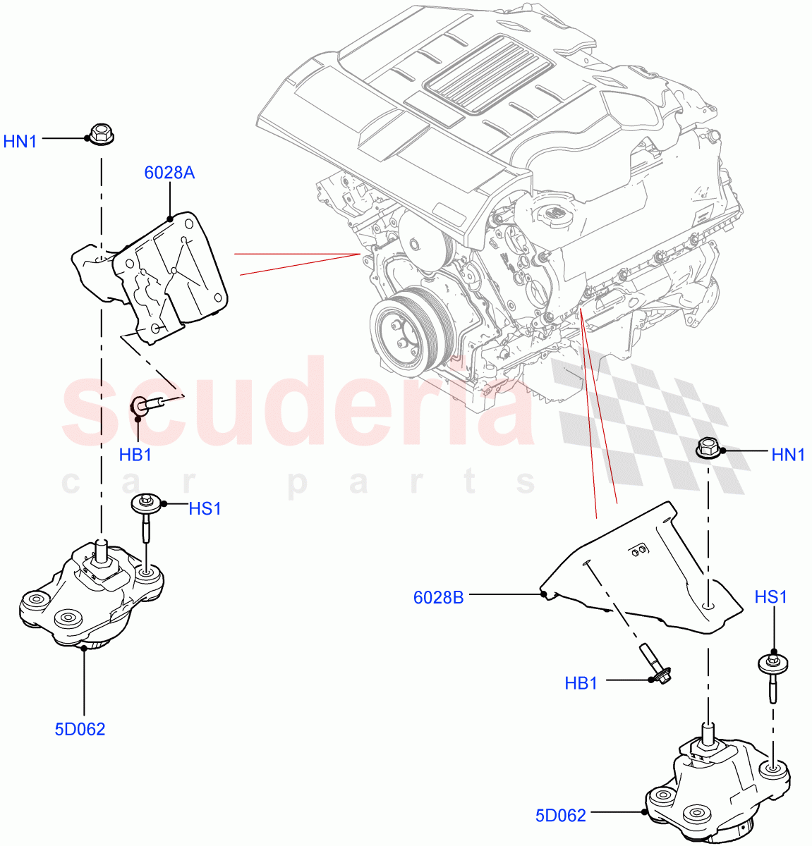 Engine Mounting(Nitra Plant Build)(3.0L DOHC GDI SC V6 PETROL)((V)FROMK2000001) of Land Rover Land Rover Discovery 5 (2017+) [3.0 DOHC GDI SC V6 Petrol]