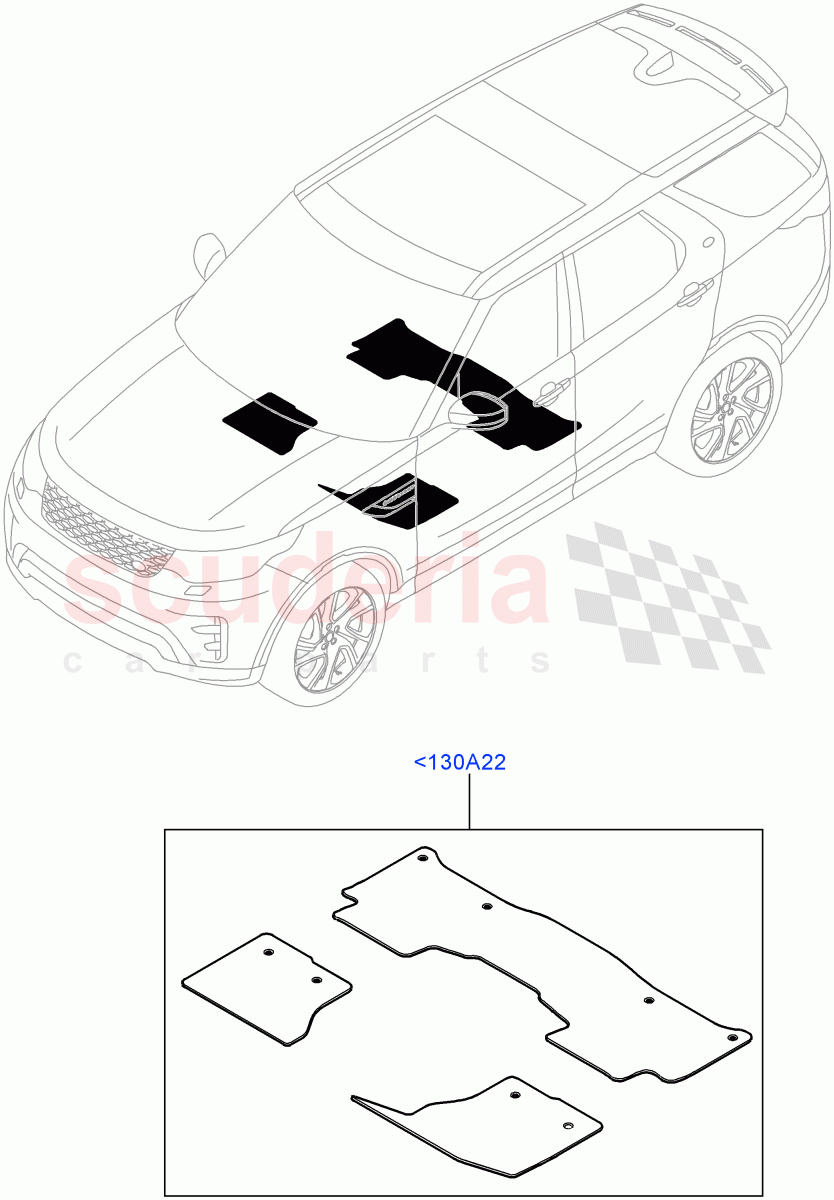 Floor Trim(Floor Mats, Solihull Plant Build)(Fr Floor Mats-Nubuck Edge W/Stitch,With 5 Seat Configuration,Front Floor Mats - Premium,With 7 Seat Configuration)((V)FROMHA000001) of Land Rover Land Rover Discovery 5 (2017+) [3.0 DOHC GDI SC V6 Petrol]