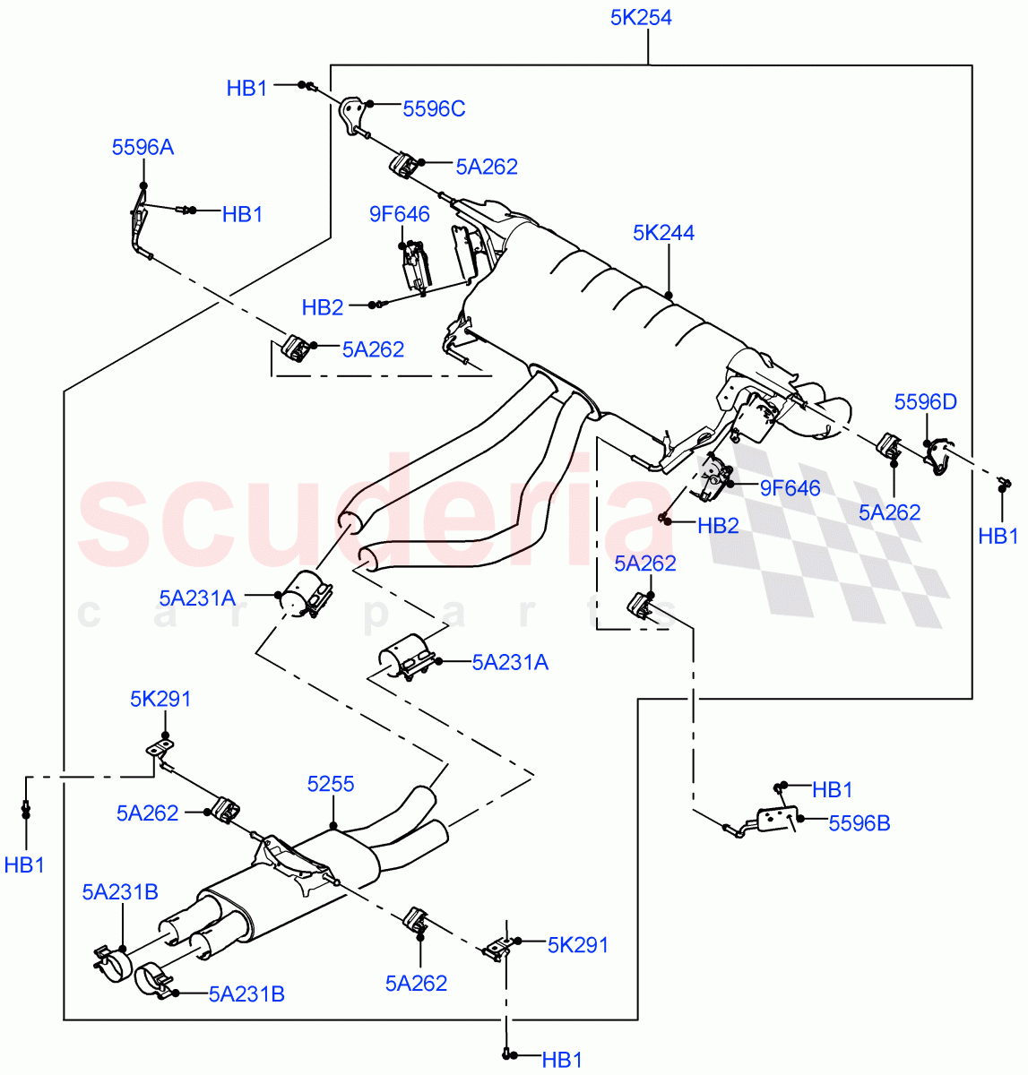 Rear Exhaust System(Nitra Plant Build)(5.0 Petrol AJ133 DOHC CDA,Short Wheelbase)((V)FROMM2000001) of Land Rover Land Rover Defender (2020+) [5.0 OHC SGDI SC V8 Petrol]