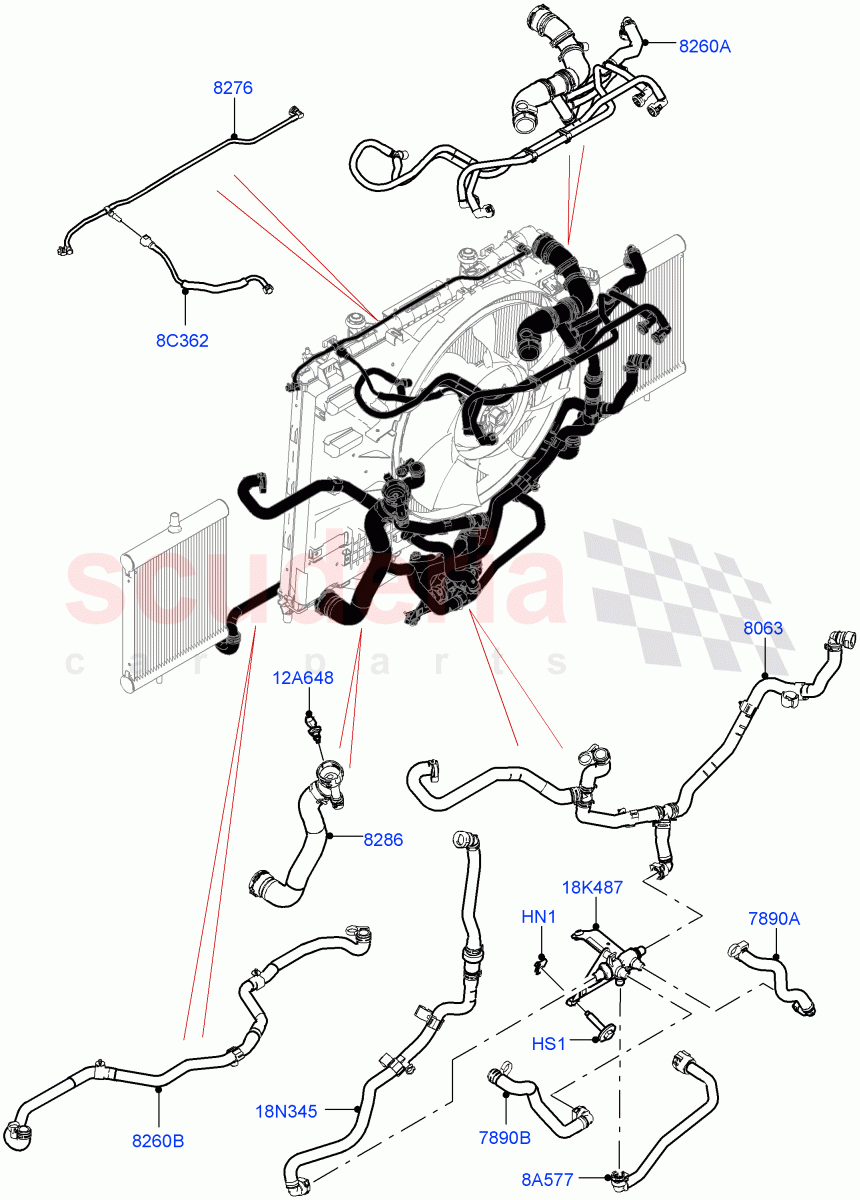 Cooling System Pipes And Hoses(Solihull Plant Build)(3.0L DOHC GDI SC V6 PETROL,Active Tranmission Warming)((V)FROMKA000001) of Land Rover Land Rover Discovery 5 (2017+) [3.0 DOHC GDI SC V6 Petrol]