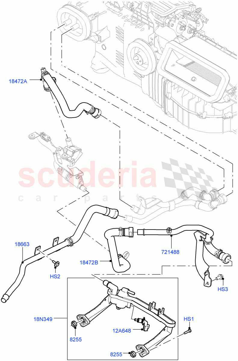 Heater Hoses(Solihull Plant Build)(3.0L DOHC GDI SC V6 PETROL,Electric Auxiliary Coolant Pump,Less Heater,With Fresh Air Heater)((V)FROMJA000001) of Land Rover Land Rover Discovery 5 (2017+) [2.0 Turbo Petrol AJ200P]