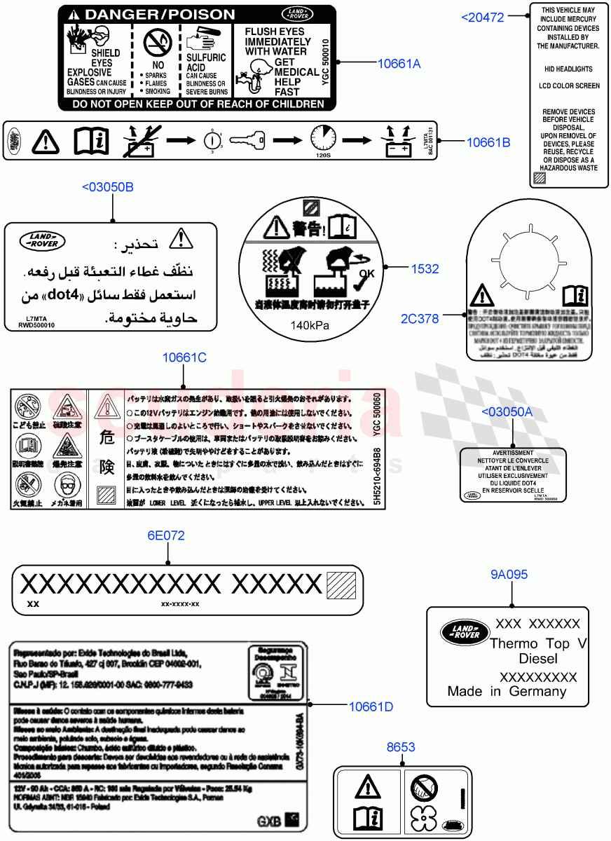 Labels(Under Hood)((V)FROMAA000001) of Land Rover Land Rover Discovery 4 (2010-2016) [3.0 Diesel 24V DOHC TC]
