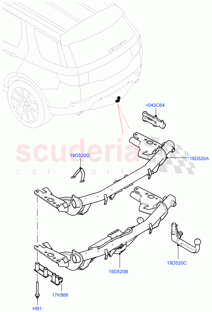 Tow Bar(Halewood (UK),T/Tow Hitch Prep - ROW,X-Bar Detachable Tow Ball - 13 Pin,Tow Hitch Man Detachable Swan Neck,Tow Hitch Elec Deployable Swan Neck,With X-Bar Trailer Prep - NAS)((V)TOKH999999) of Land Rover Land Rover Discovery Sport (2015+) [2.2 Single Turbo Diesel]