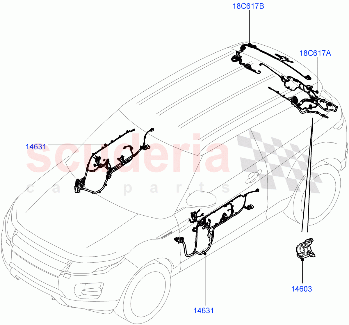 Wiring - Body Closures(Front And Rear Doors)(3 Door,Halewood (UK))((V)TOFH999999) of Land Rover Land Rover Range Rover Evoque (2012-2018) [2.0 Turbo Petrol AJ200P]